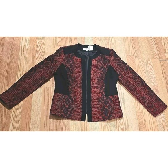 Kasper Blazer Women's Black Red Snake Print Pattern Long Sleeve Open Jacket Sz 8 - Picture 1 of 7